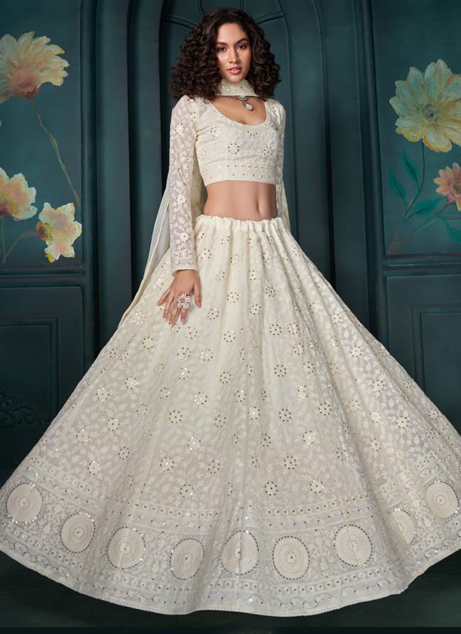 Georgette  White Wedding Wear Embroidery Work Lehenga Choli